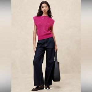 Banana Republic COZY RIBBED pink SWEATER TANK boho coquette Barbie cottagecore